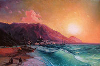 Исполнено с репродукции картины И. К. Айвазовского "Морской вид"
Холст, масло, 19 х 37 см,